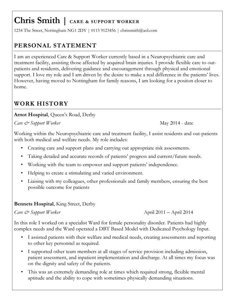 personal statement examples for care jobs