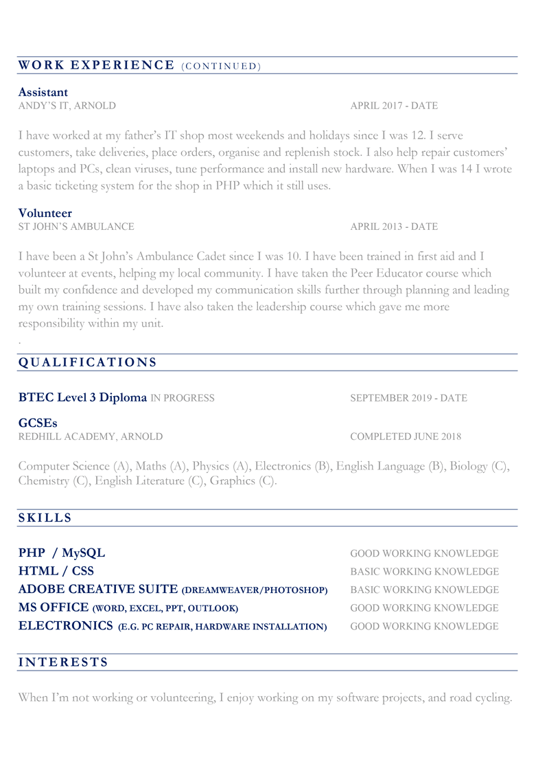 resume template for 16 year olds