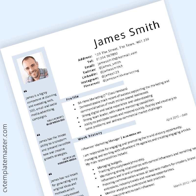 General Cv Template Blue Layout In Word Format 2020 Update