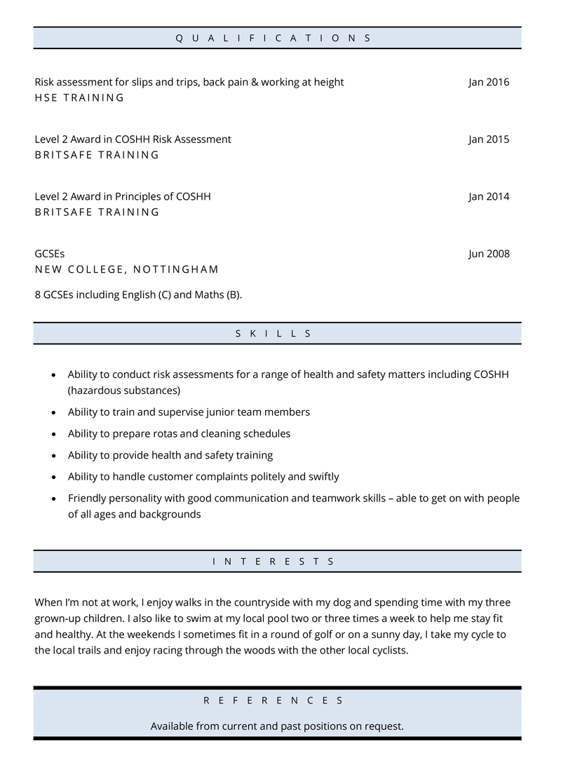 cv personal statement cleaner